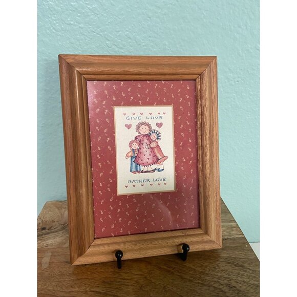 Vintage Give Love Gather Love Framed Art Boho Granny 90s - Picture 1 of 8